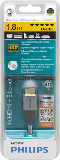 Philips HDMI 2.0 Braided Cable HDMI male - HDMI male 1.8m Μαύρο - Κύρια εικόνα